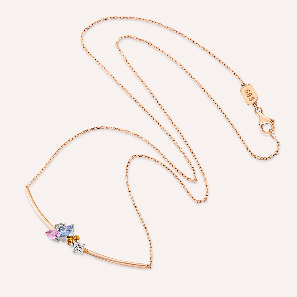 Lily 0.81 CT Multicolor Safir ve Pırlanta Taşlı Rose Altın Kolye