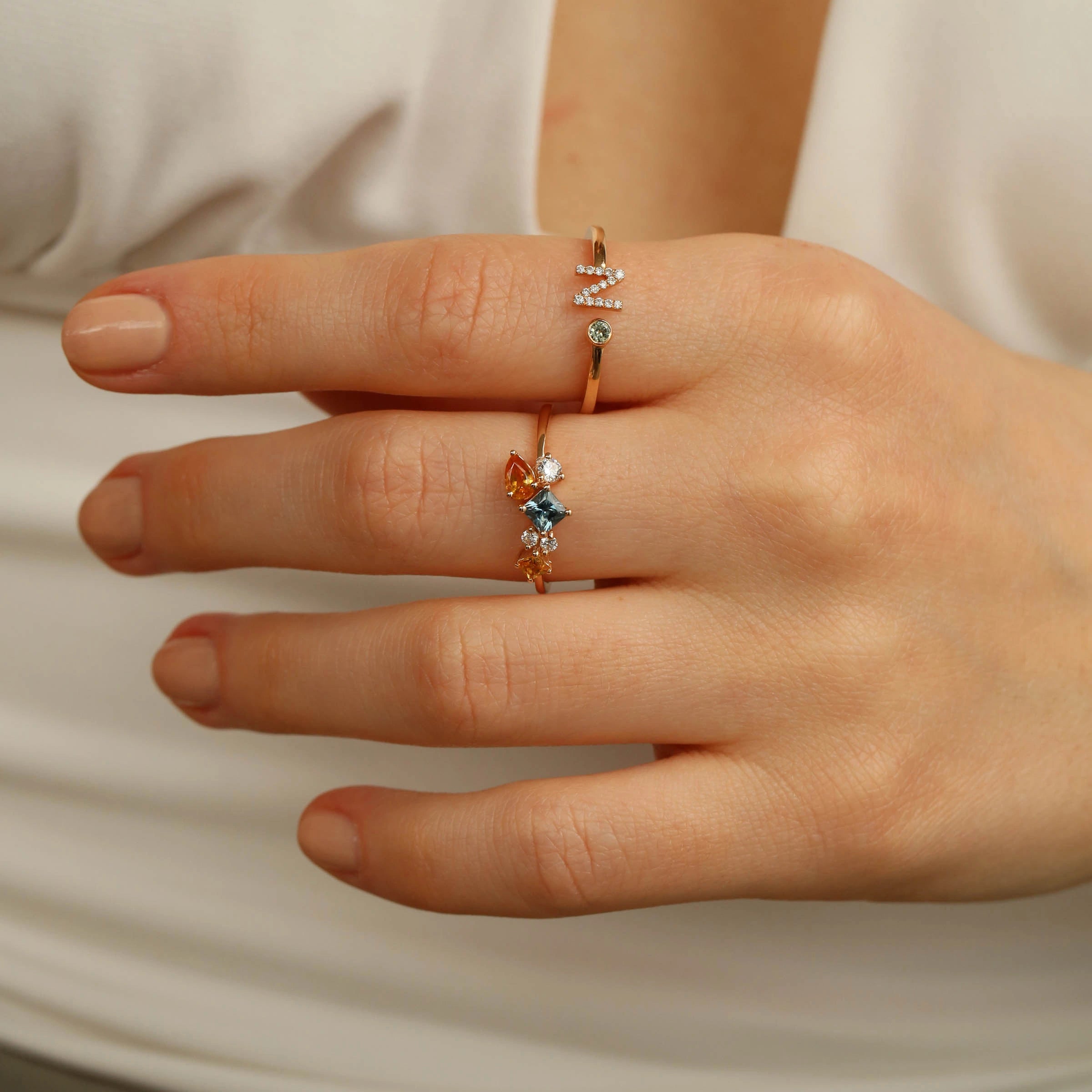Lily 0.81 CT Multicolor Safir ve Pırlanta Taşlı Rose Altın Yüzük