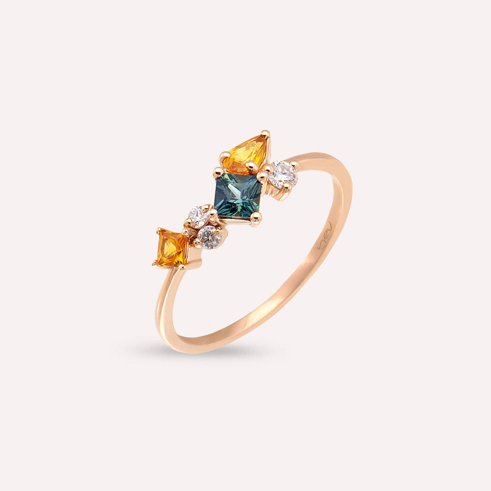 Lily 0.81 CT Multicolor Safir ve Pırlanta Taşlı Rose Altın Yüzük