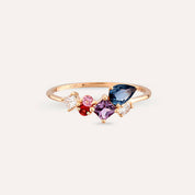Lily 0.89 CT Multicolor Safir ve Pırlanta Taşlı Rose Altın Yüzük
