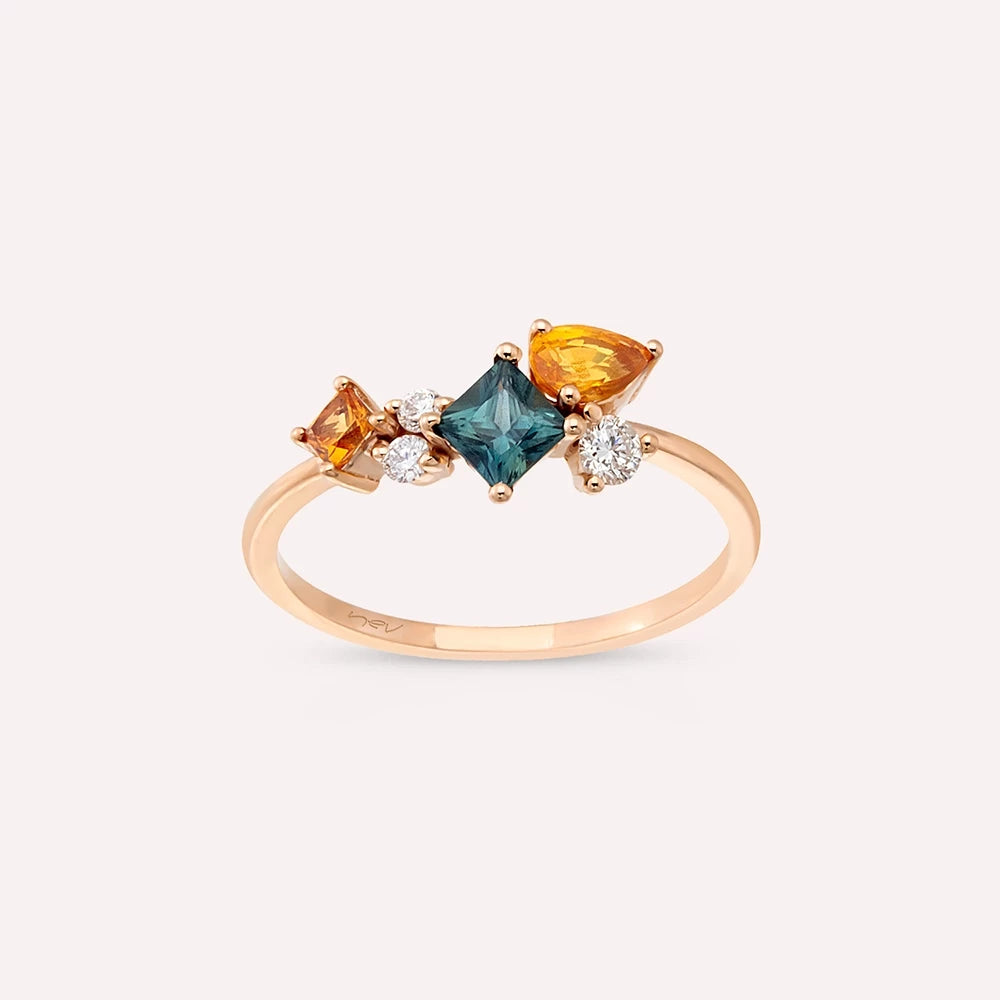 Lily 0.98 CT Multicolor Safir Taşlı Rose Altın Yüzük