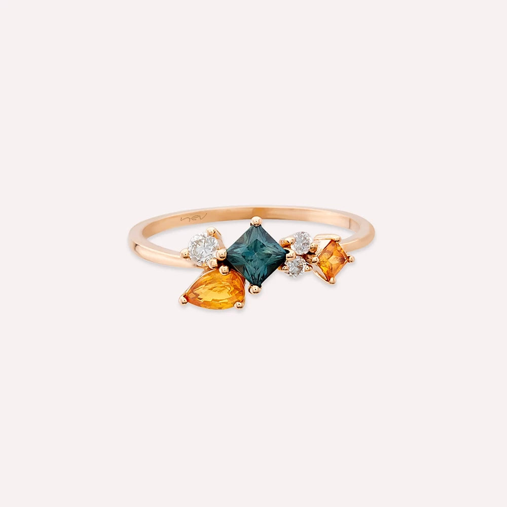 Lily 0.98 CT Multicolor Safir Taşlı Rose Altın Yüzük