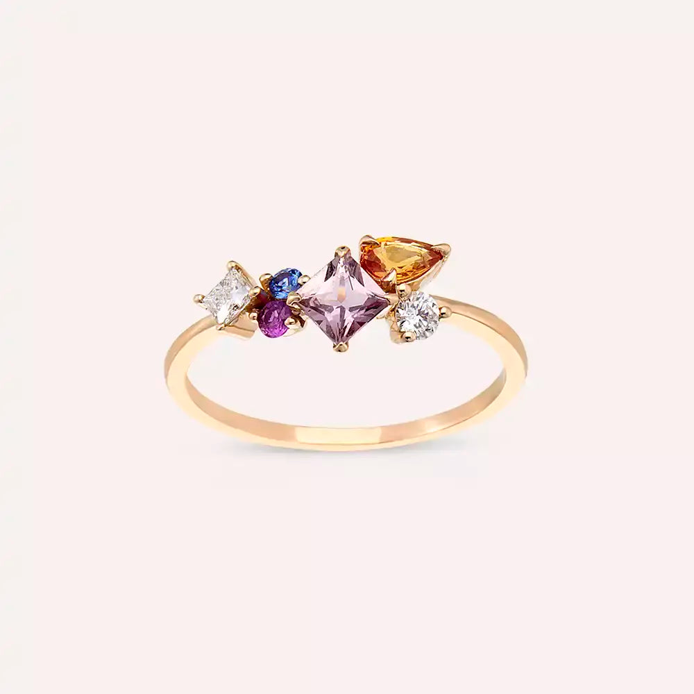 Lily 1.06 CT Multicolor Safir ve Pırlanta Taşlı Rose Altın Yüzük