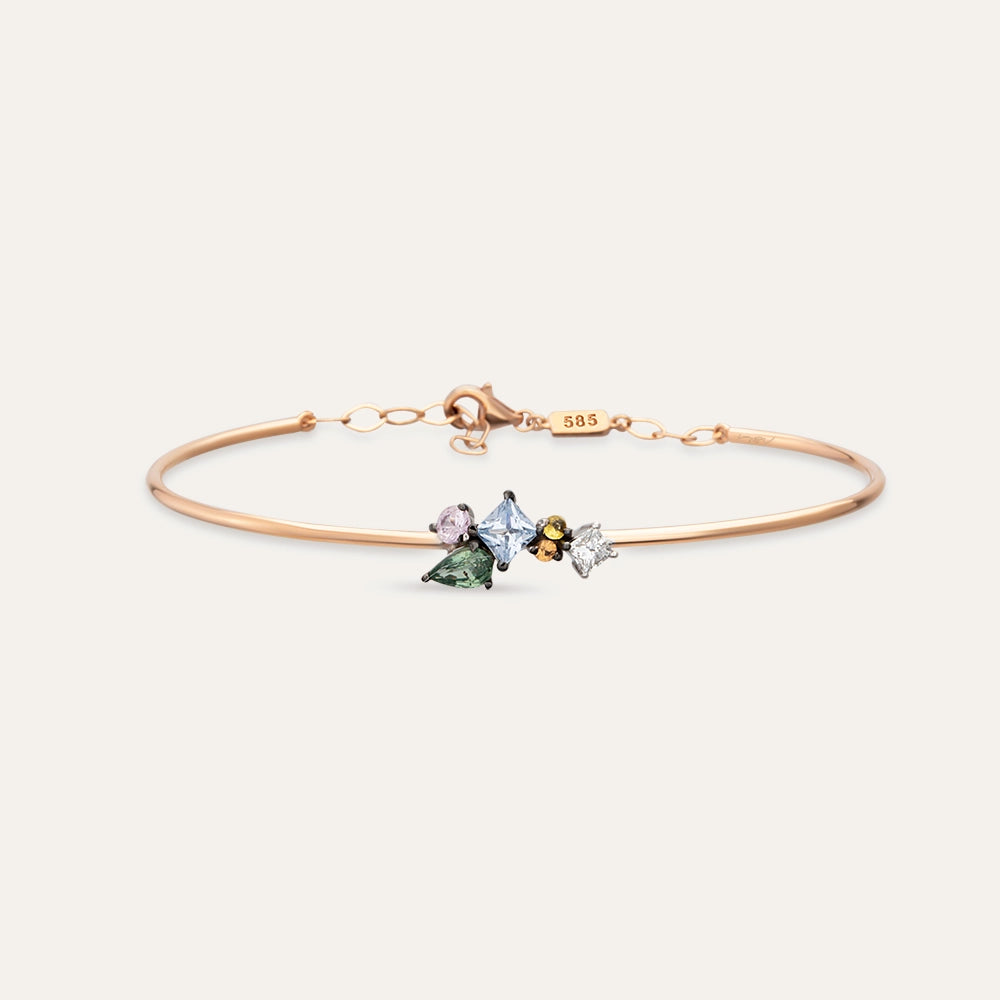 Lily Multicolor Safir ve Pırlanta Taşlı Rose Altın Bileklik