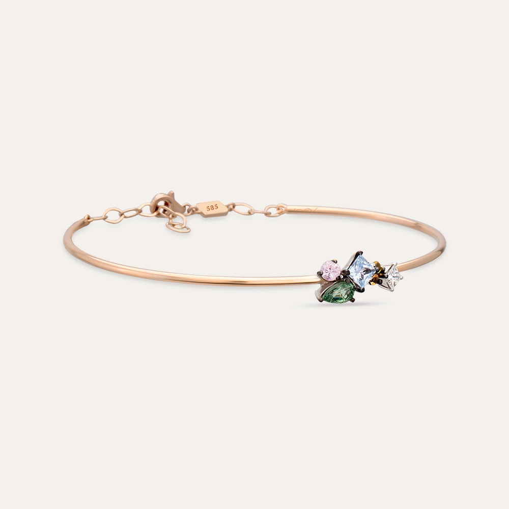 Lily Multicolor Safir ve Pırlanta Taşlı Rose Altın Bileklik
