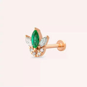 Lily Zümrüt ve Pırlanta Taşlı Rose Altın Piercing
