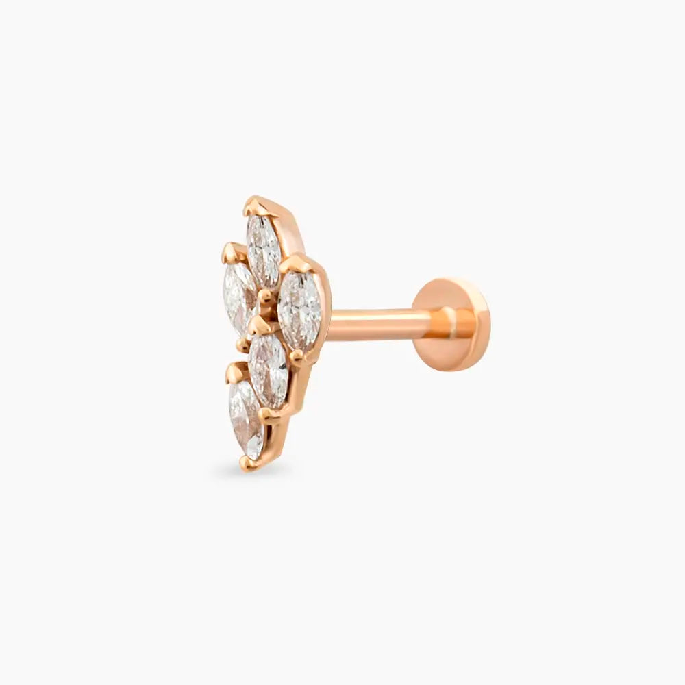 Lindi Markiz Kesim Pırlanta Taşlı Rose Altın Piercing