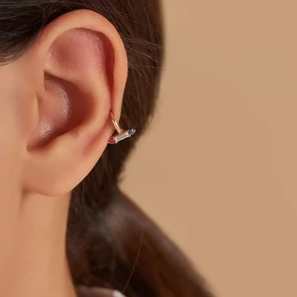 Linea Pırlanta, Red ve Blue Safir Taşlı Rose Altın Halka Piercing