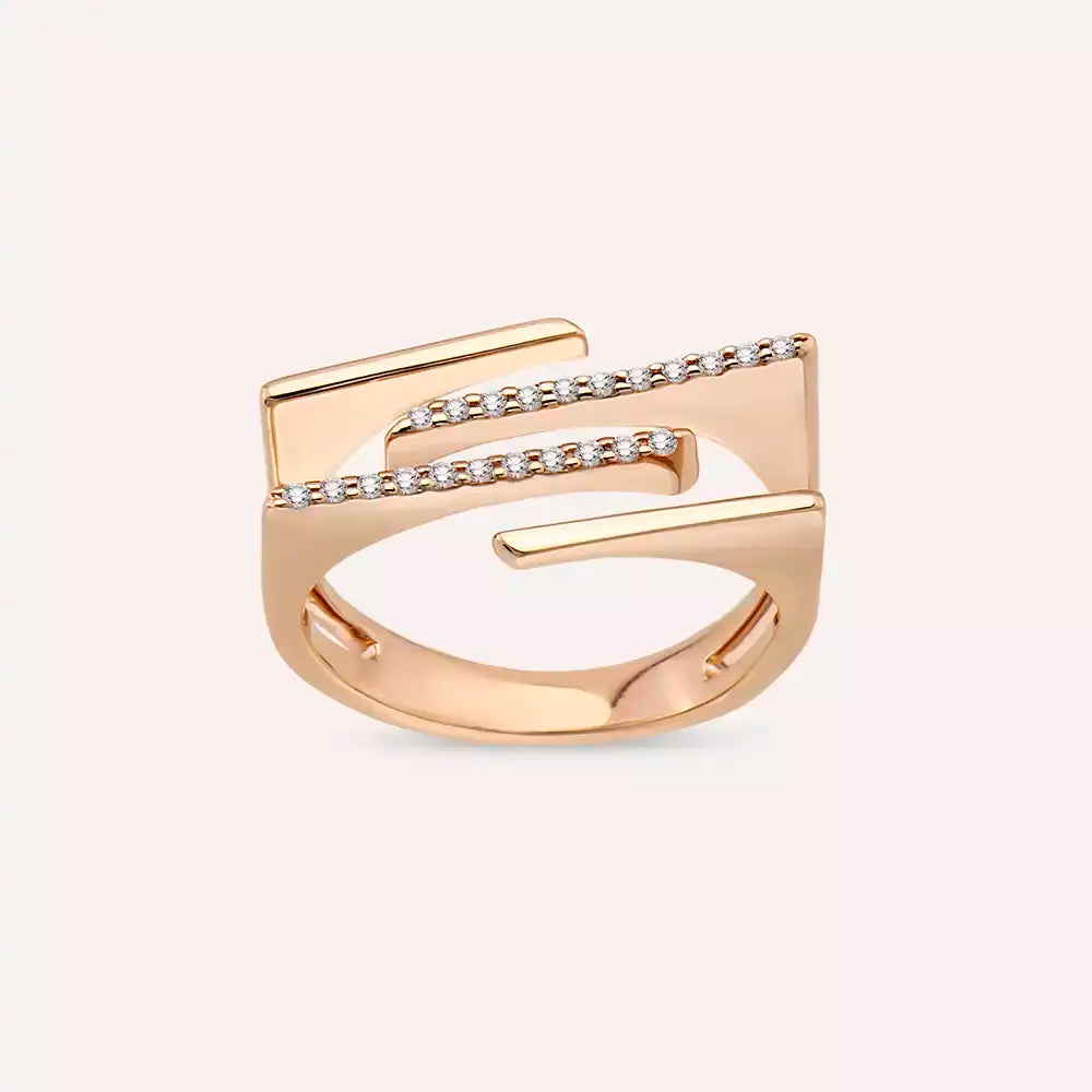 Linear 0.10 CT Pırlanta Taşlı Rose Altın Yüzük