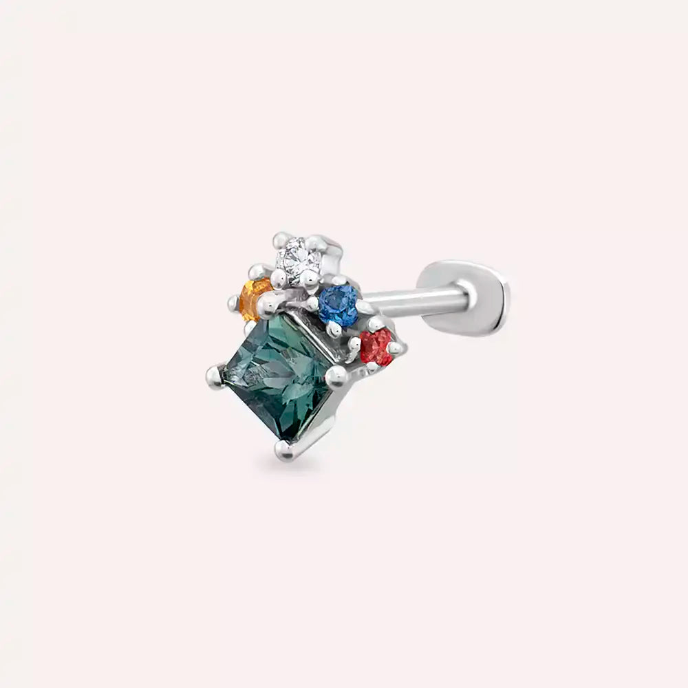 Lior Multicolor Safir ve Pırlanta Taşlı Beyaz Altın Piercing