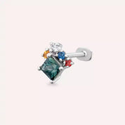 Lior Multicolor Safir ve Pırlanta Taşlı Beyaz Altın Piercing