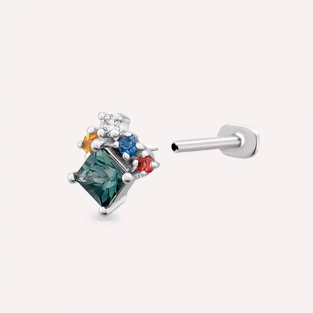 Lior Multicolor Safir ve Pırlanta Taşlı Beyaz Altın Piercing