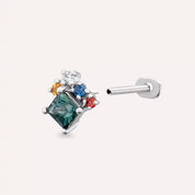 Lior Multicolor Safir ve Pırlanta Taşlı Beyaz Altın Piercing
