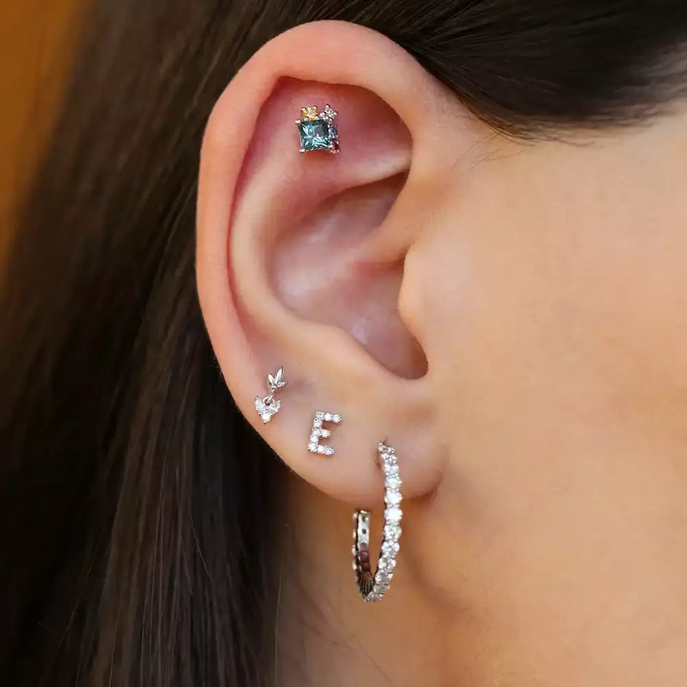 Lior Multicolor Safir ve Pırlanta Taşlı Beyaz Altın Piercing