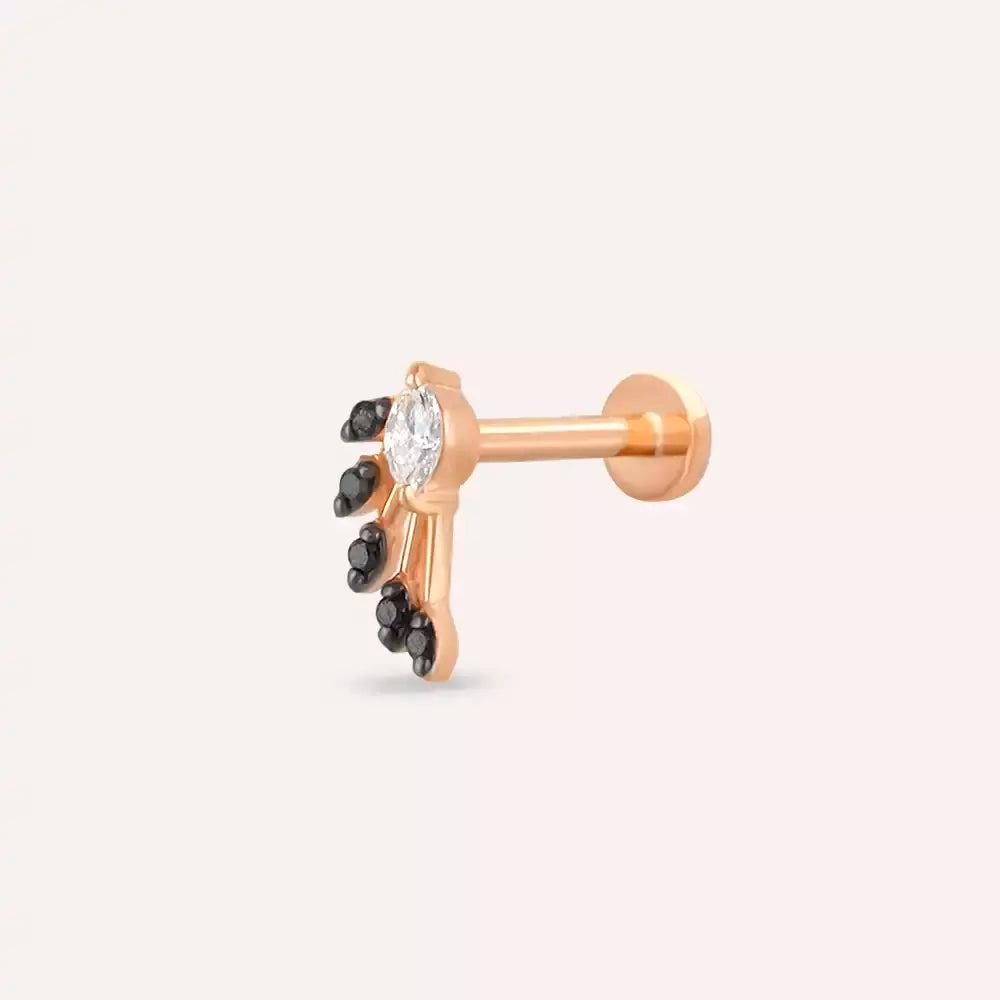 Lithe Siyah Pırlanta Taşlı Rose Altın Piercing