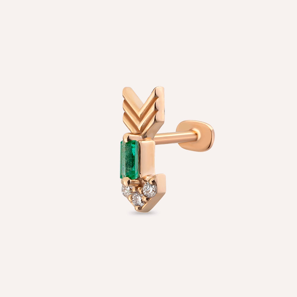 Little Arrow Pırlanta ve Zümrüt Taşlı Rose Altın Piercing