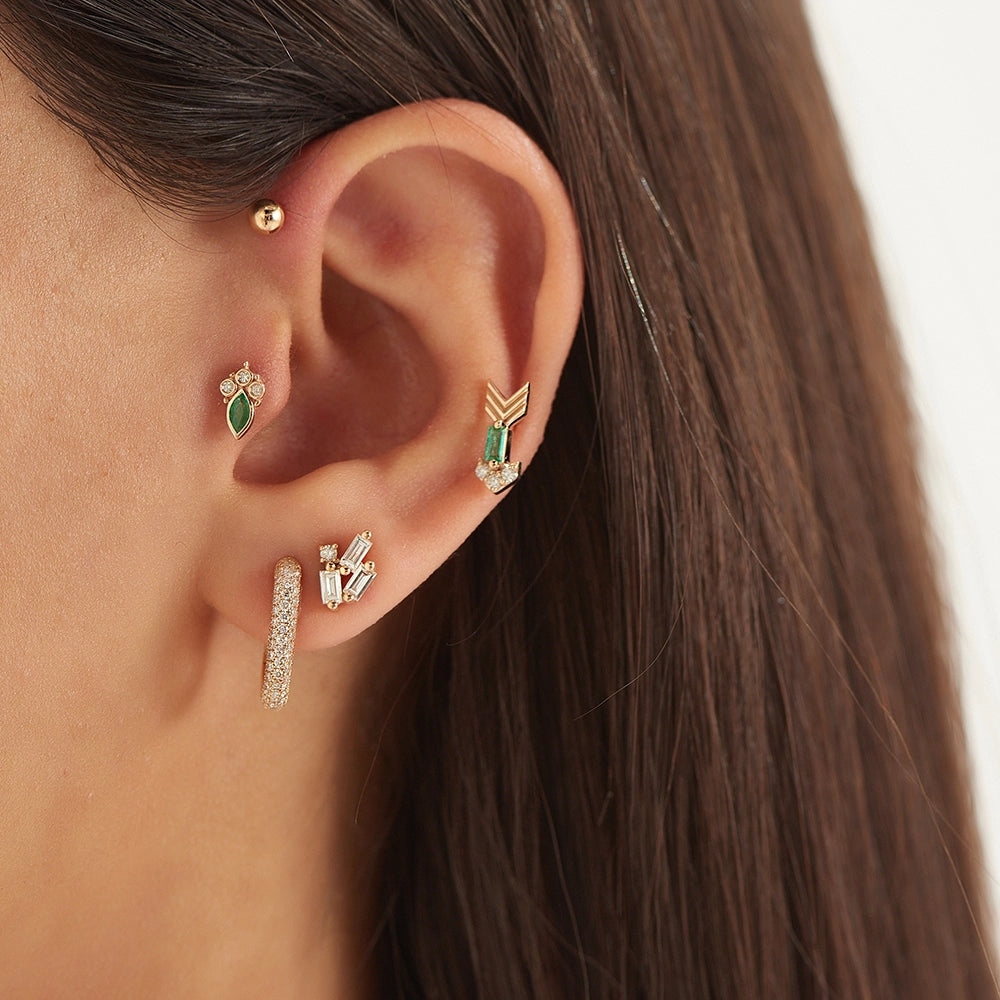 Little Arrow Pırlanta ve Zümrüt Taşlı Rose Altın Piercing