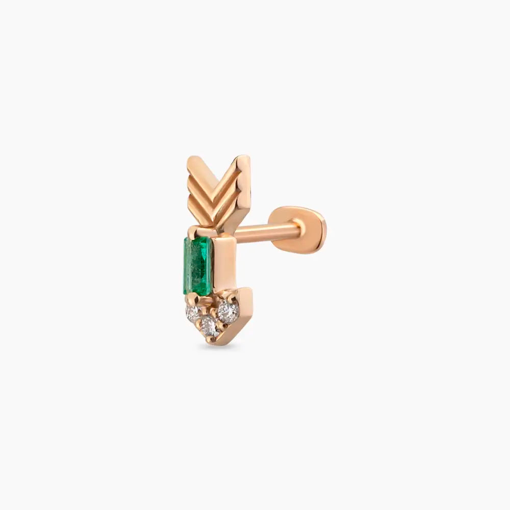 Little Arrow Pırlanta ve Zümrüt Taşlı Rose Altın Piercing