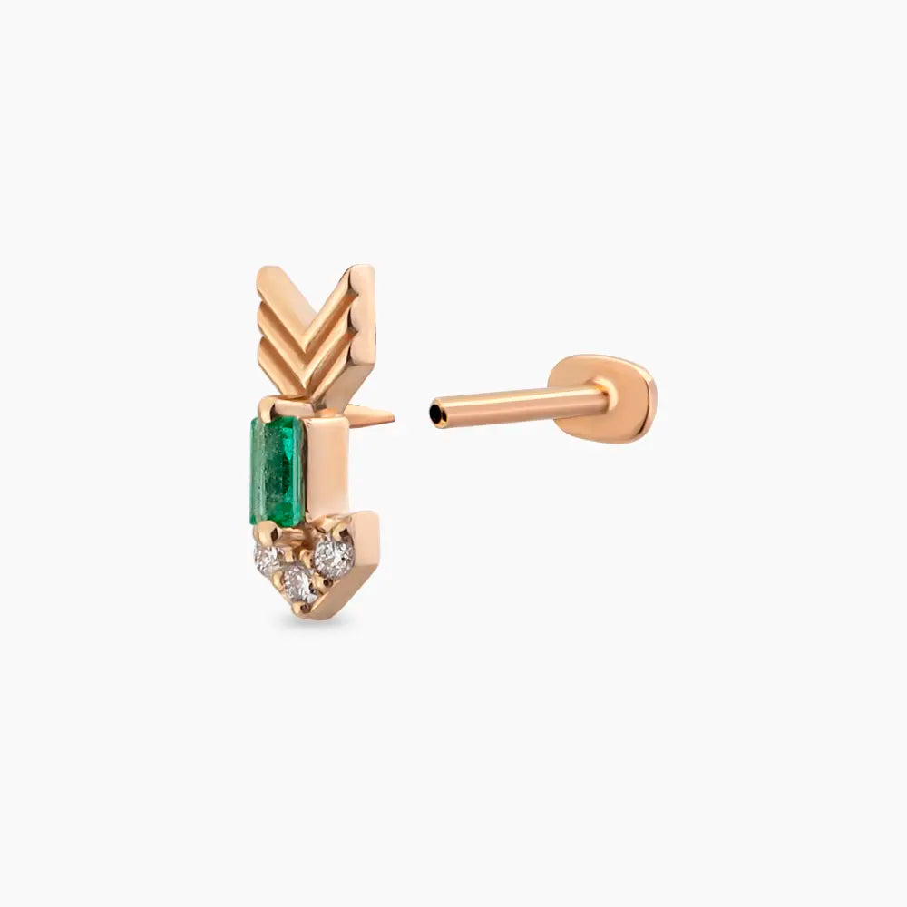 Little Arrow Pırlanta ve Zümrüt Taşlı Rose Altın Piercing