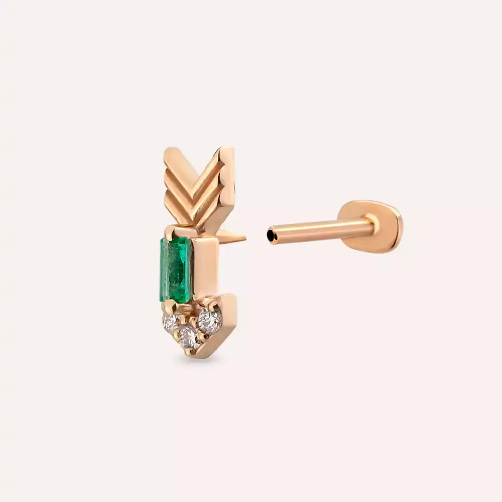 Little Arrow Pırlanta ve Zümrüt Taşlı Rose Altın Piercing