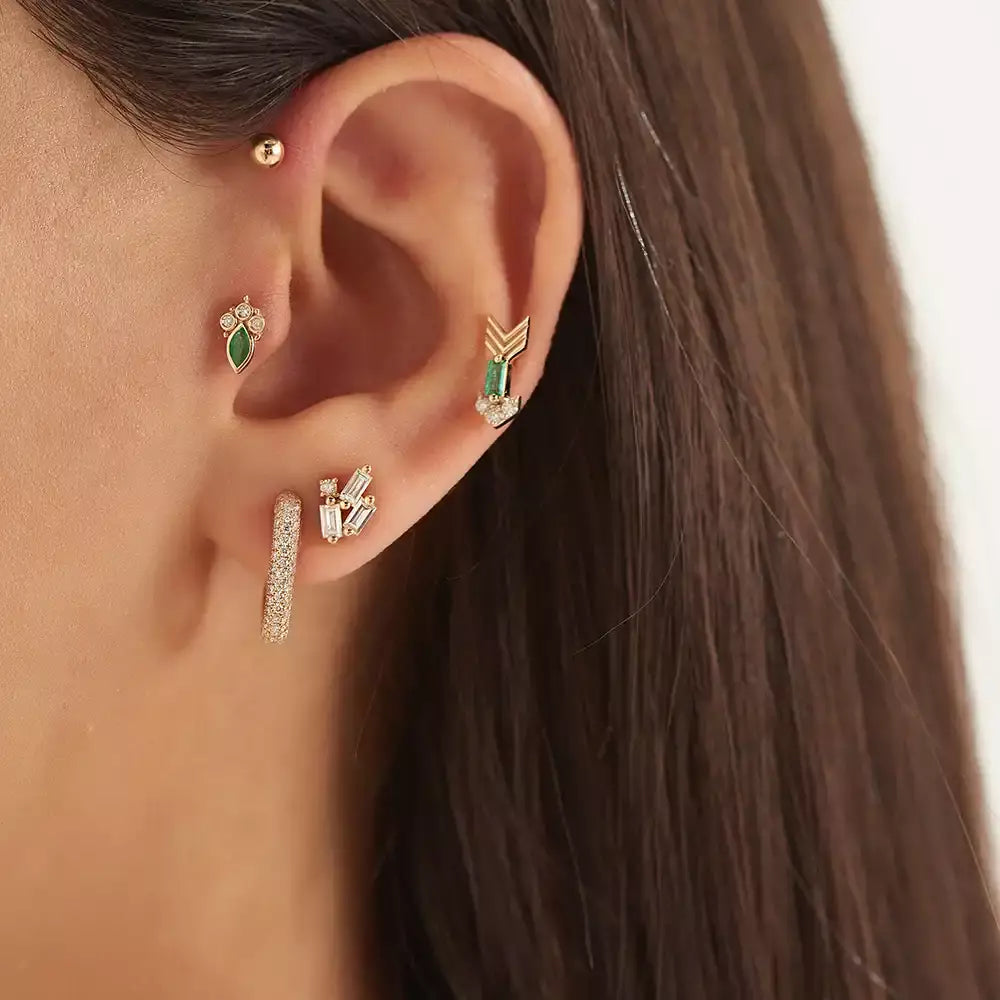 Little Arrow Pırlanta ve Zümrüt Taşlı Rose Altın Piercing