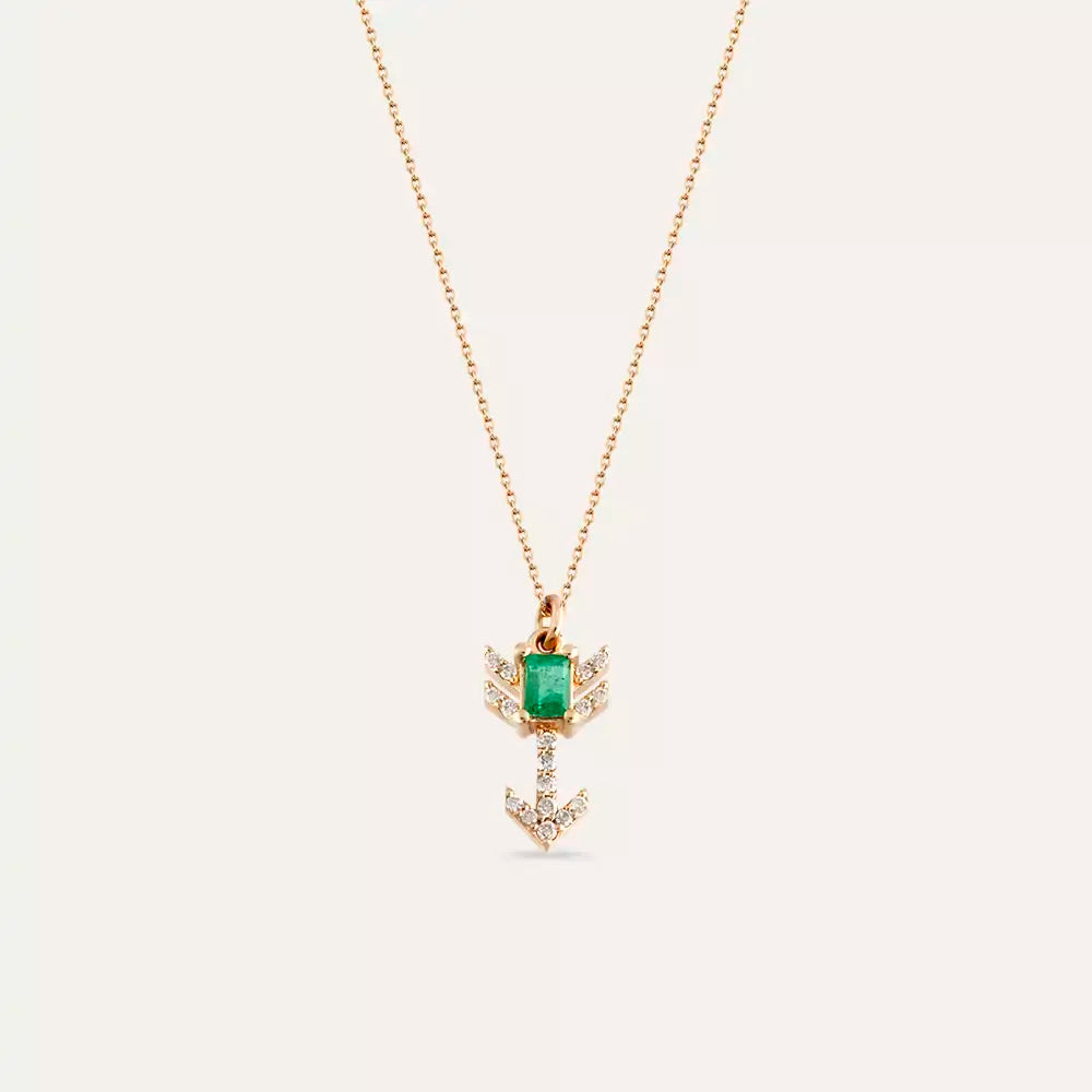 Little Arrow Zümrüt ve Pırlanta Taşlı Kolye
