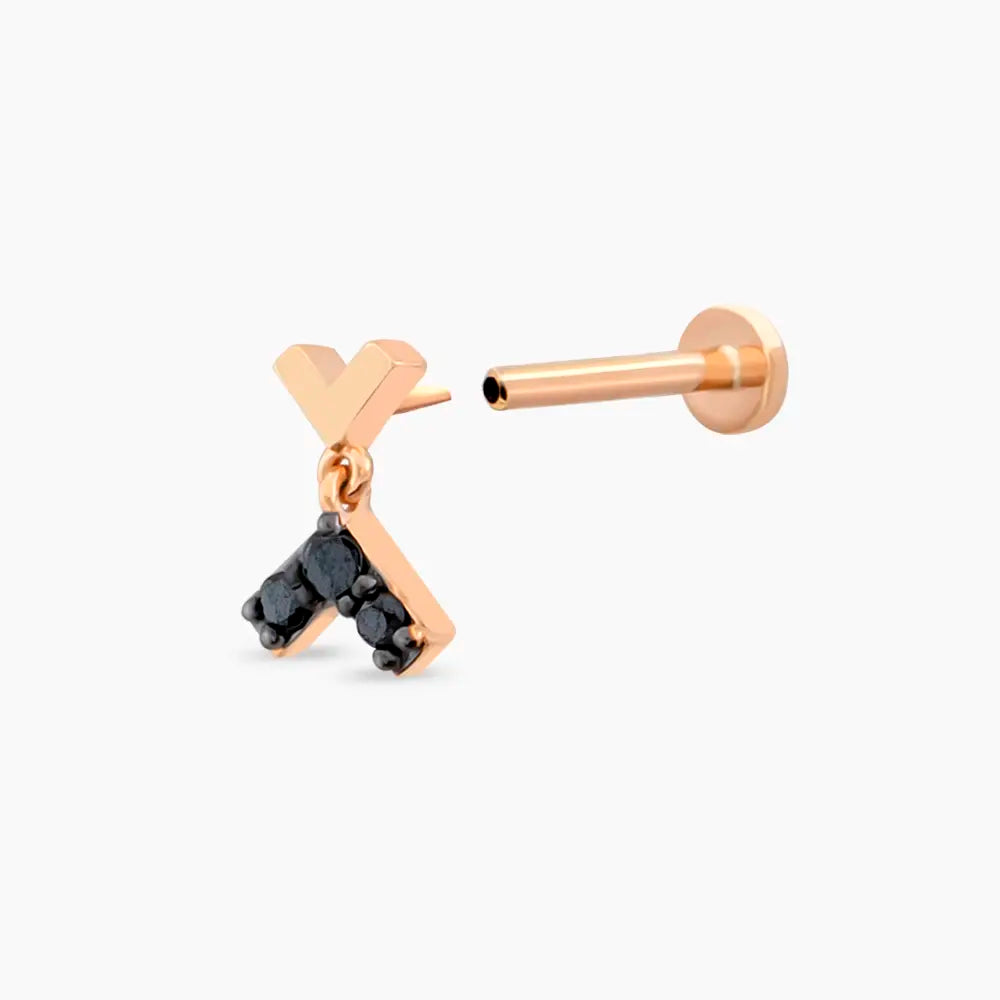 Liv Siyah Pırlanta Taşlı Rose Altın Piercing