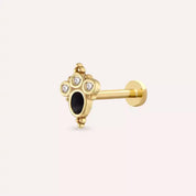 Liya Pırlanta Taşlı ve Siyah Mineli Sarı Altın Piercing