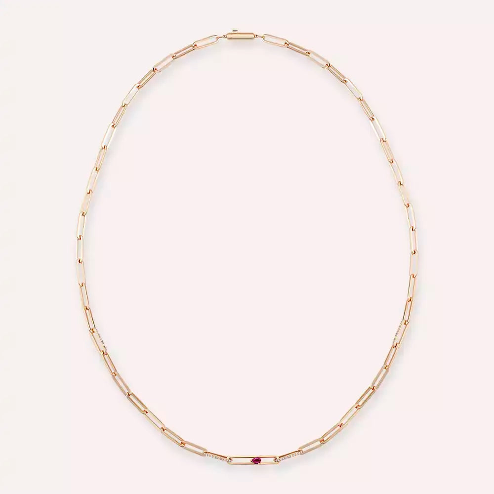 Lock Yakut ve Pırlanta Taşlı Rose Altın Kolye