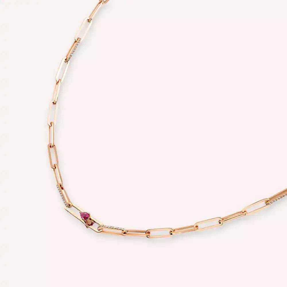 Lock Yakut ve Pırlanta Taşlı Rose Altın Kolye