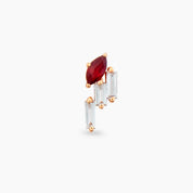 Loe Red Safir ve Baget Pırlanta Taşlı Rose Altın Piercing