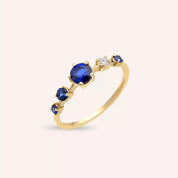 Lola 0.83 CT Safir ve Pırlanta Taşlı Sarı Altın Yüzük