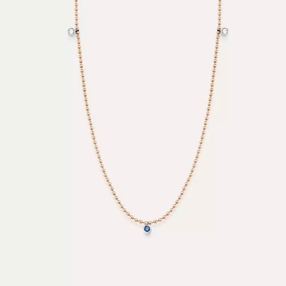 Loop Blue Safir Taşlı Rose Altın Kolye