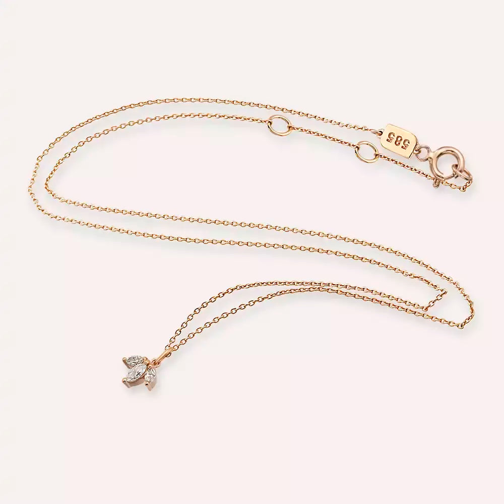 Lotus 0.12 CT Markiz Kesim Pırlanta Taşlı Rose Altın Kolye