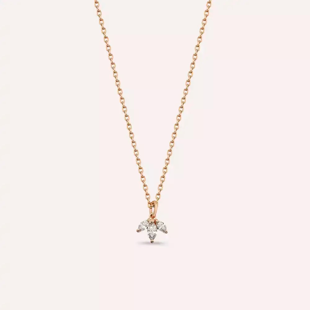 Lotus 0.12 CT Markiz Kesim Pırlanta Taşlı Rose Altın Kolye