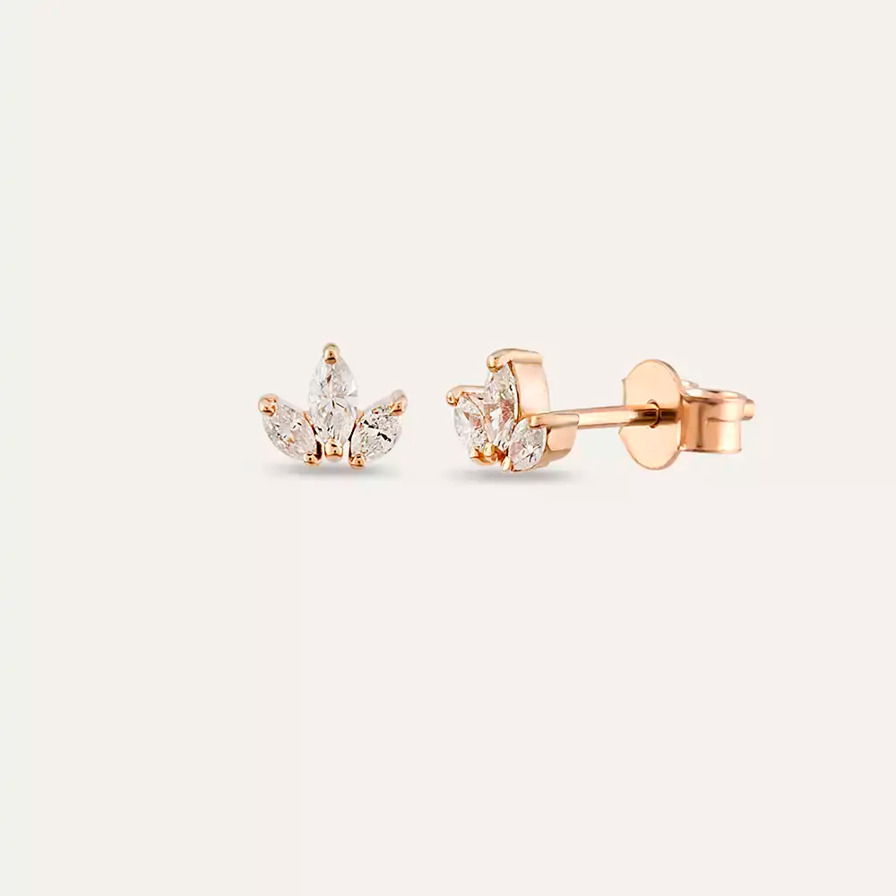 Lotus 0.25 CT Markiz Kesim Pırlanta Taşlı Rose Altın Küpe