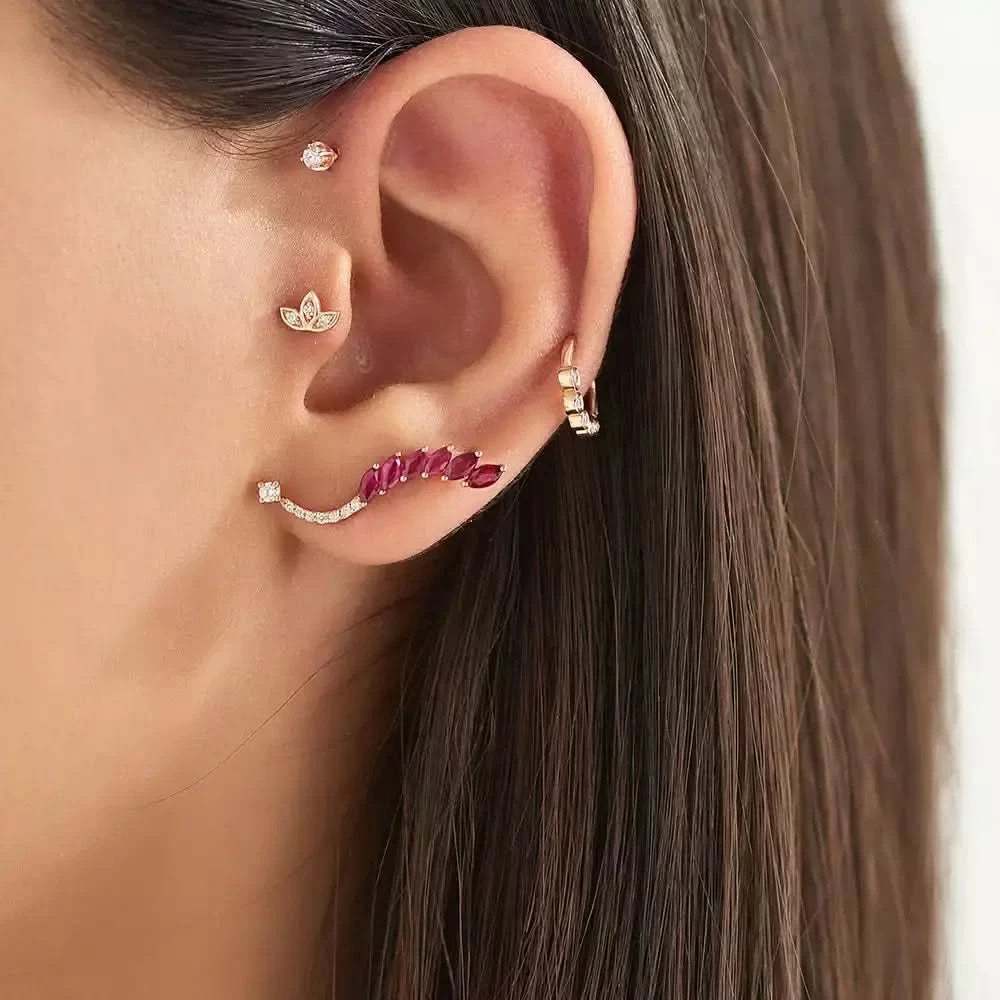 Lotus Pırlanta Taşlı Rose Altın Piercing