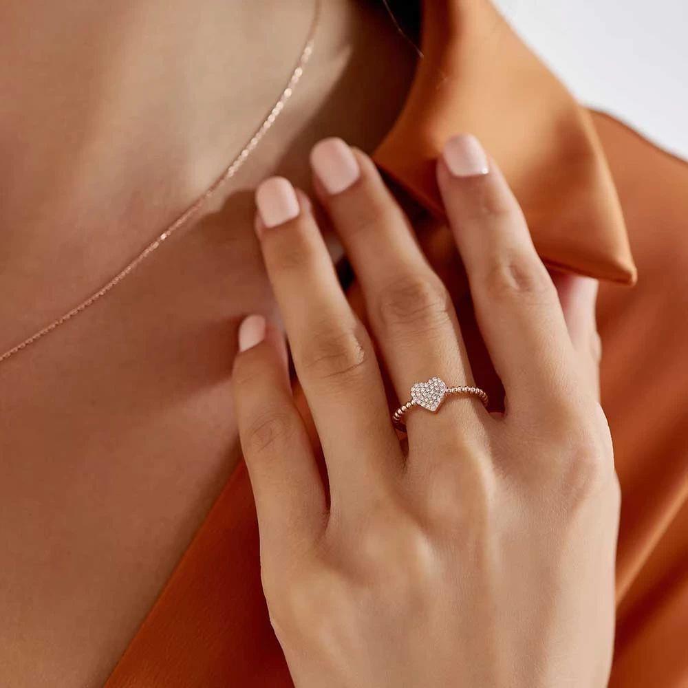 Love 0.15 CT Pırlanta Taşlı Rose Altın Yüzük - Tufanlar Kuyumculuk