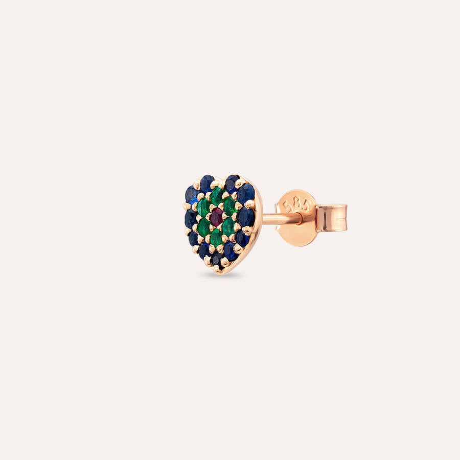 Love 0.29 CT Çok Renkli Taşlı Rose Altın Tek Küpe