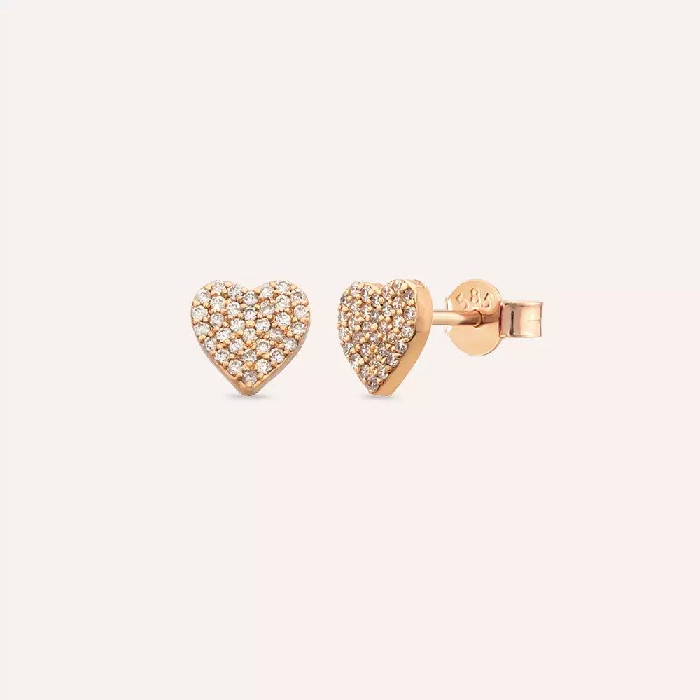 Love 0.30 CT Pırlanta Taşlı Rose Altın Küpe