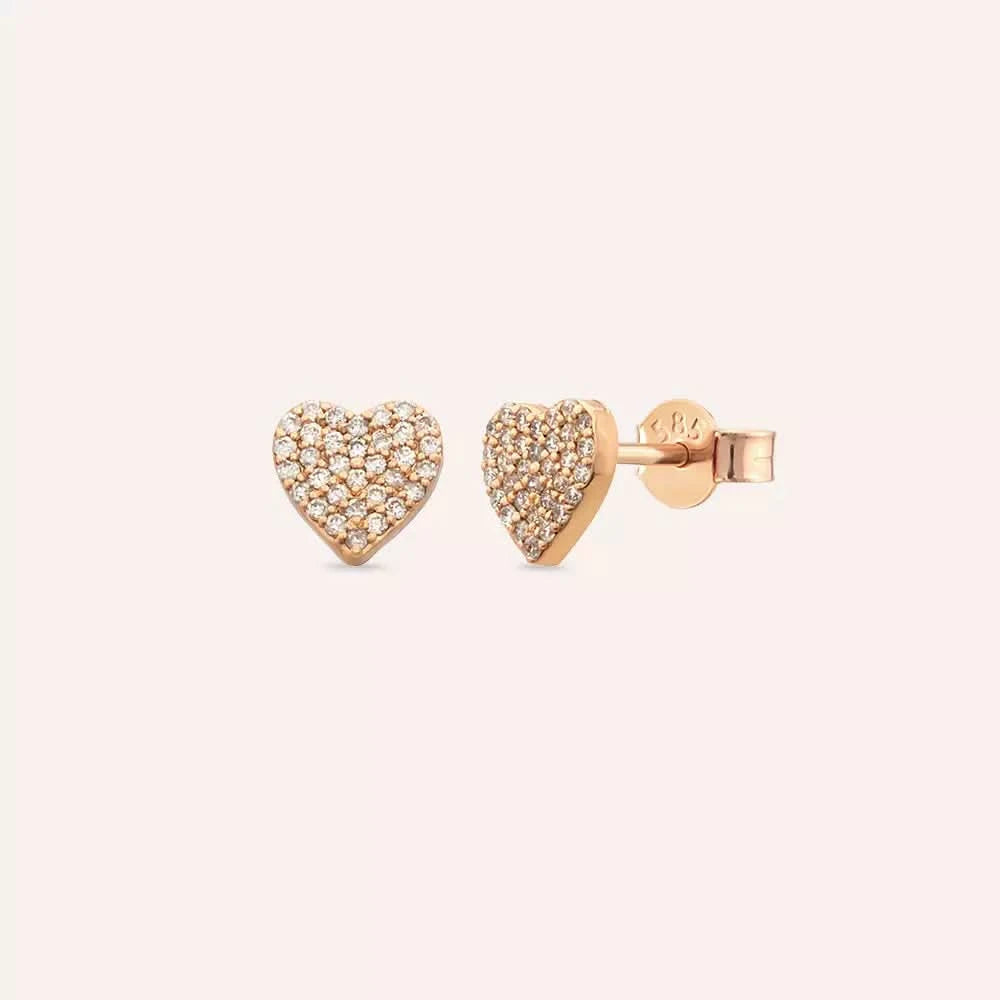 Love 0.30 CT Pırlanta Taşlı Rose Altın Küpe