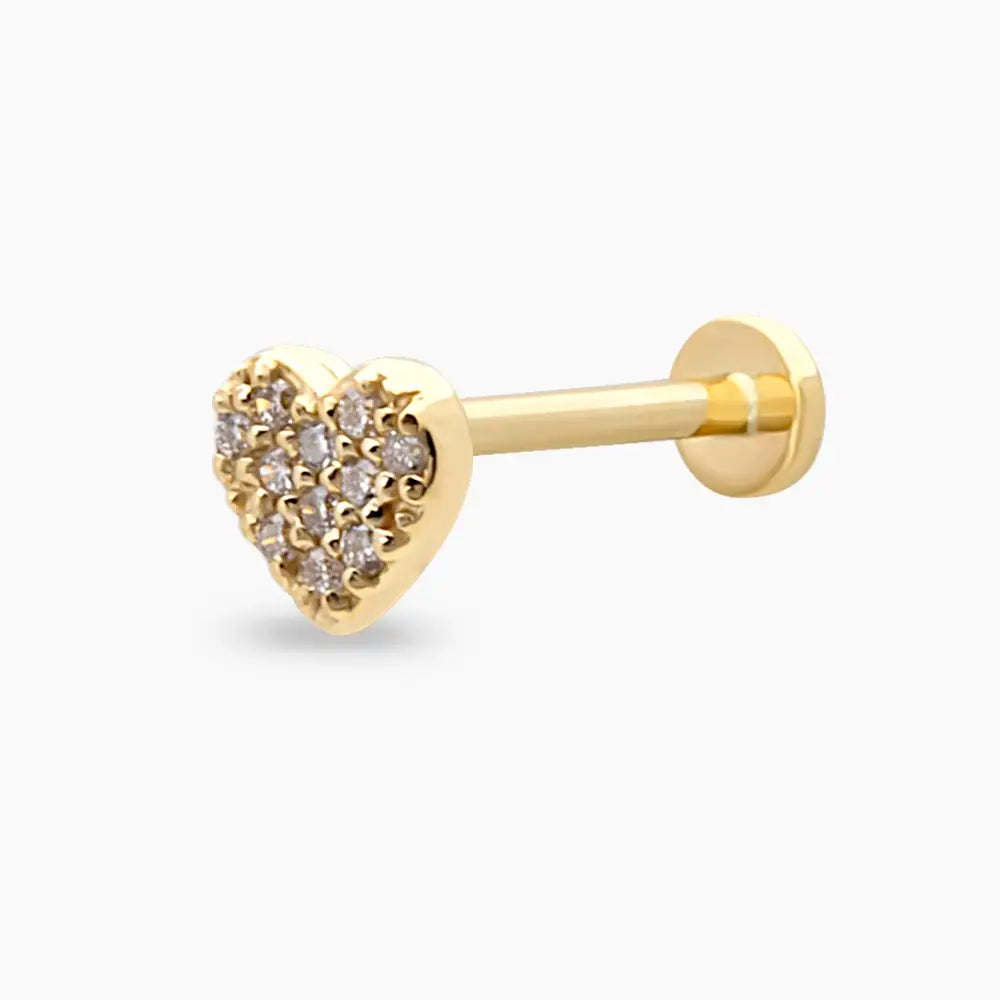 Love Pırlanta Taşlı Sarı Altın Piercing