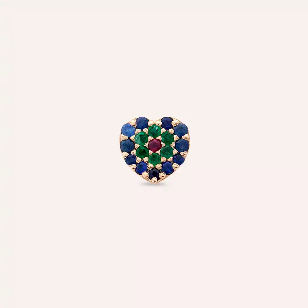 Love Safir, Zümrüt ve Yakut Taşlı Rose Altın Tek Küpe