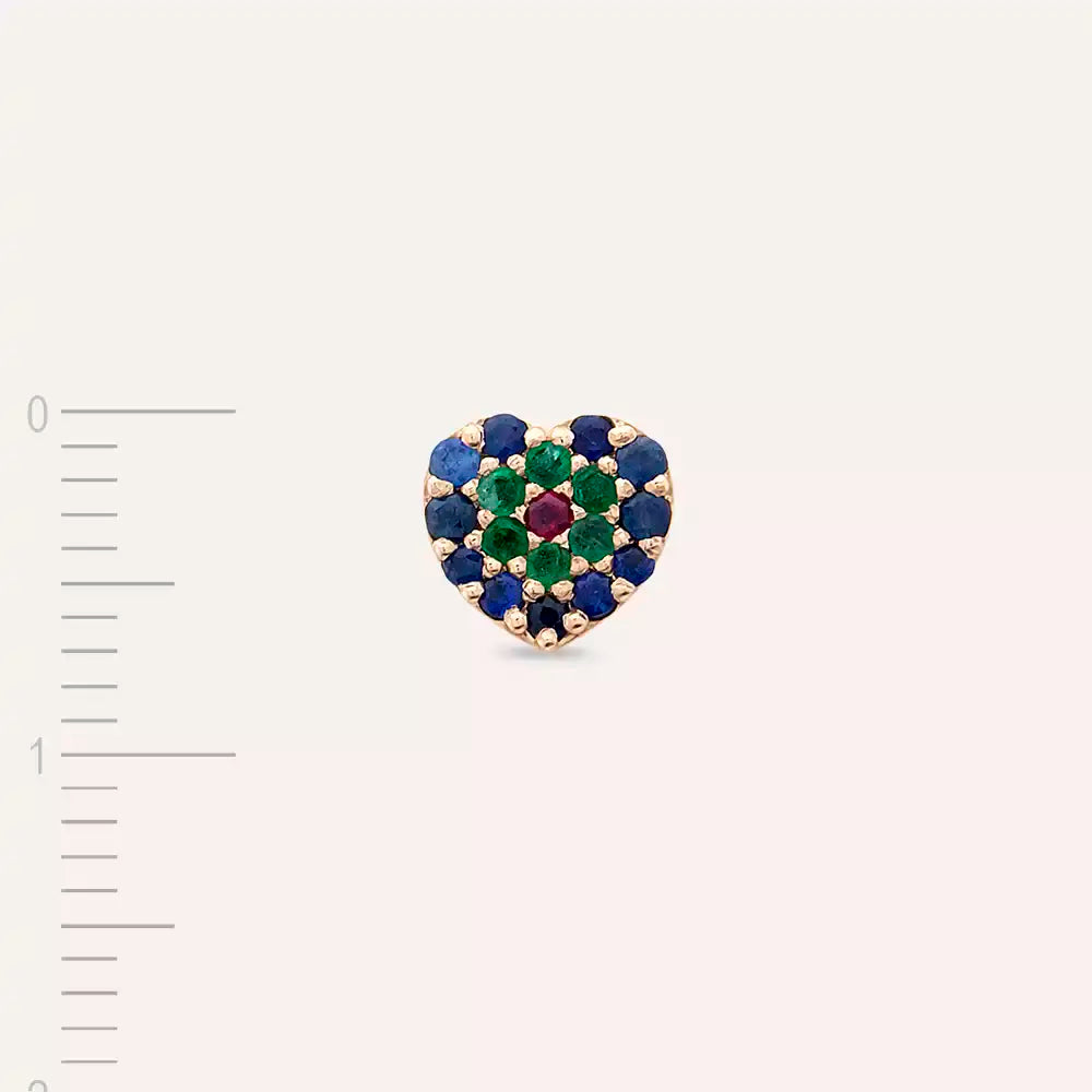 Love Safir, Zümrüt ve Yakut Taşlı Rose Altın Tek Küpe