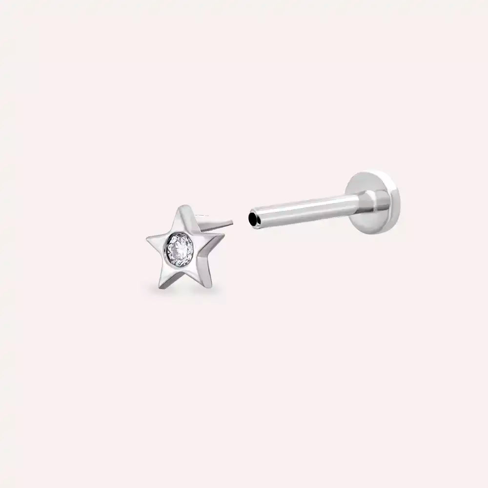 Lume Pırlanta Taşlı Beyaz Altın Piercing