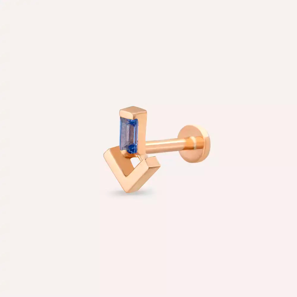 Lumi Blue Safir Taşlı Rose Altın Piercing