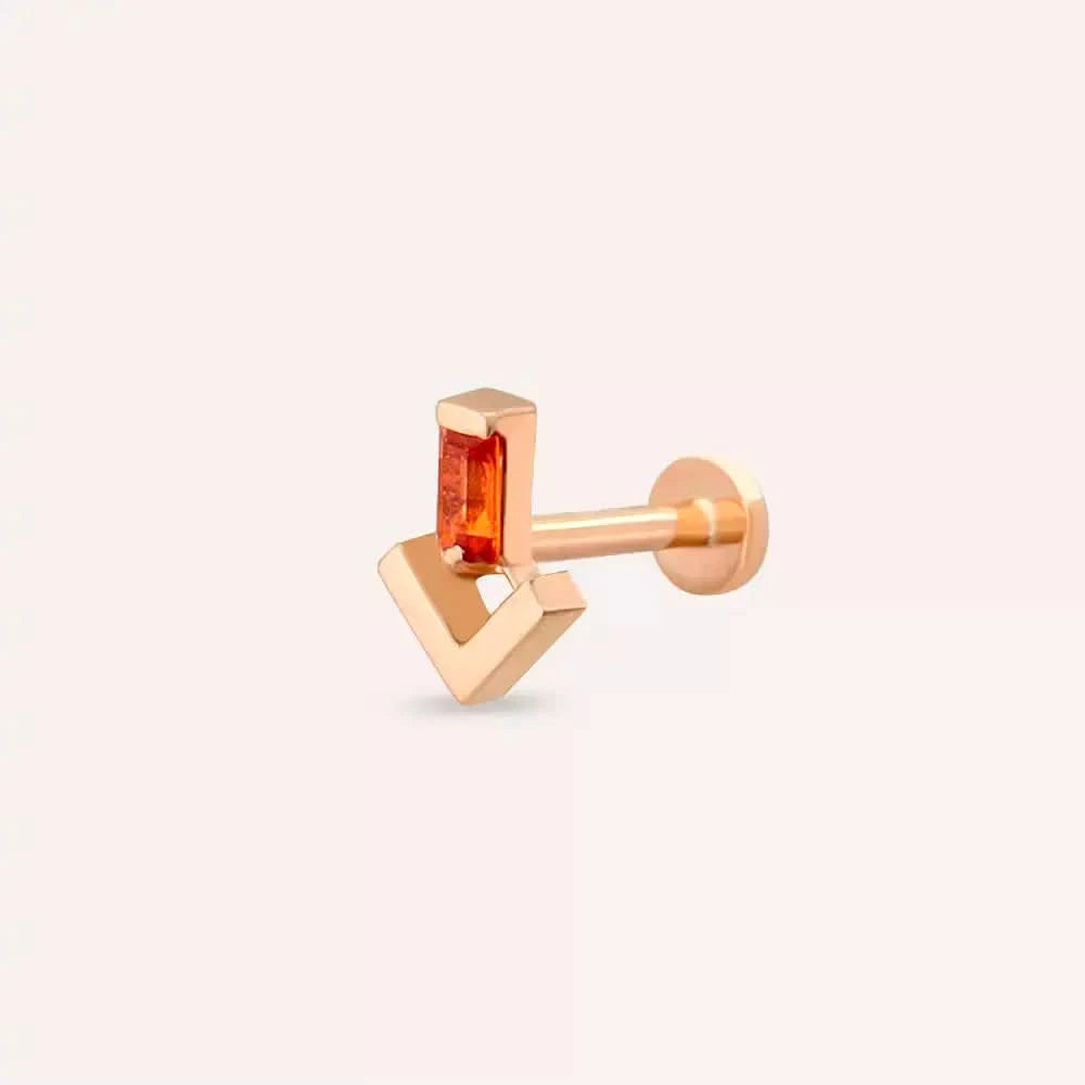 Lumi Orange Safir Taşlı Rose Altın Piercing