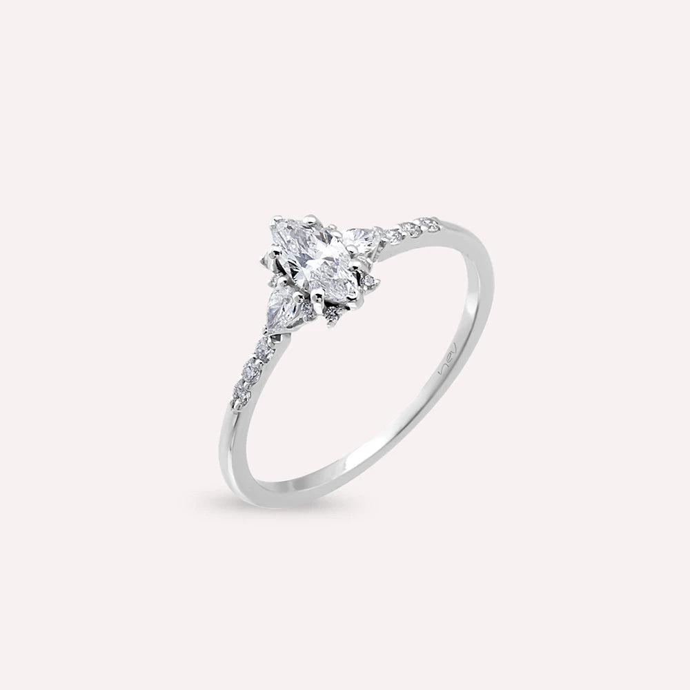Lumino 0.49 CT Markiz ve Damla Kesim Pırlanta Taşlı Beyaz Altın Yüzük