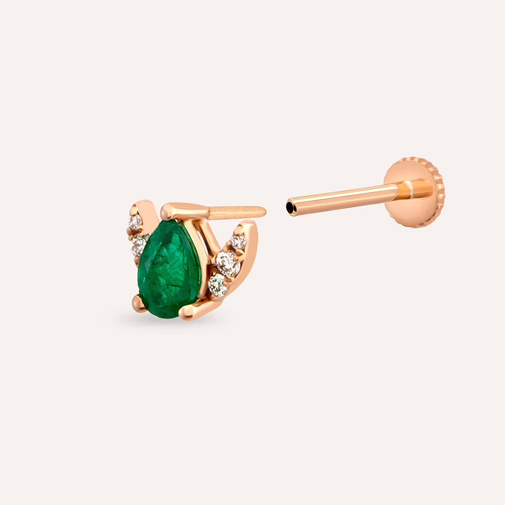 Lunar 0.25 CT Zümrüt ve Pırlanta Taşlı Rose Altın Piercing