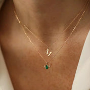 Lunar Zümrüt ve Pırlanta Taşlı Rose Altın Kolye